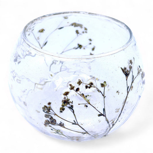 Portavelas de Vidrio floral natural Cuenco - Margarita - (8x10cm) - Portavelas de vidrio con motivos florales naturales, deco