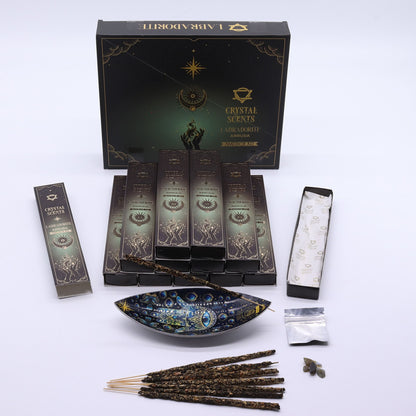 Cristal de Labradorita Aromas de Purificación Incienso - Ruda - Incienso Smudge de Crystal Scents, Artisan Product