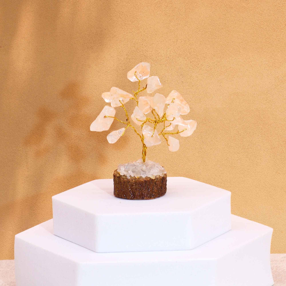 Mini árbol de piedras preciosas sobre base de madera - Cuarzo de roca (15 piedras) - Mini Árboles De Piedras Preciosas