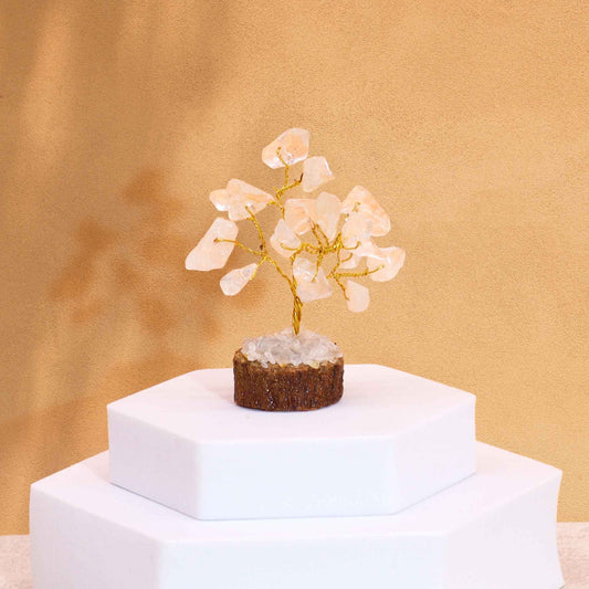 Mini árbol de piedras preciosas sobre base de madera - Cuarzo de roca (15 piedras) - Mini Árboles De Piedras Preciosas