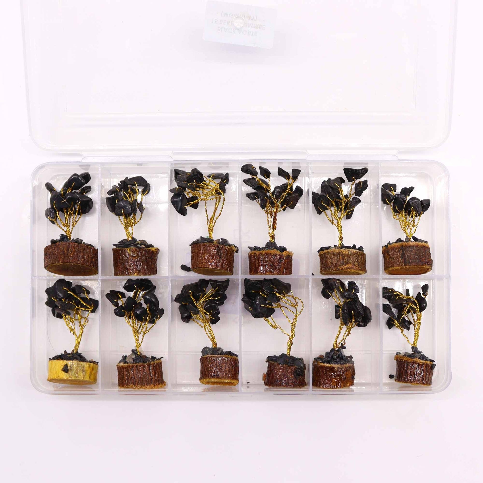 Mini árbol de piedras preciosas sobre base de madera - Ágata negra (15 piedras) - Mini Árboles De Piedras Preciosas