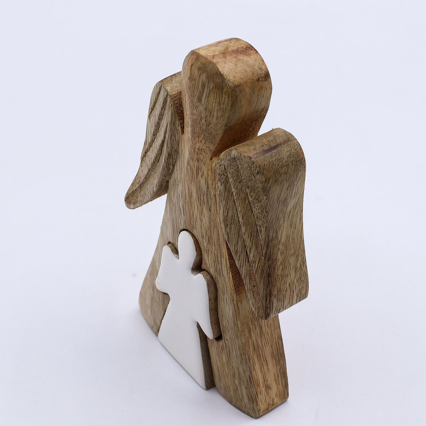 Ángel de Madera de Mango dentro de Ángel - Esmalte Blanco - 15 cm