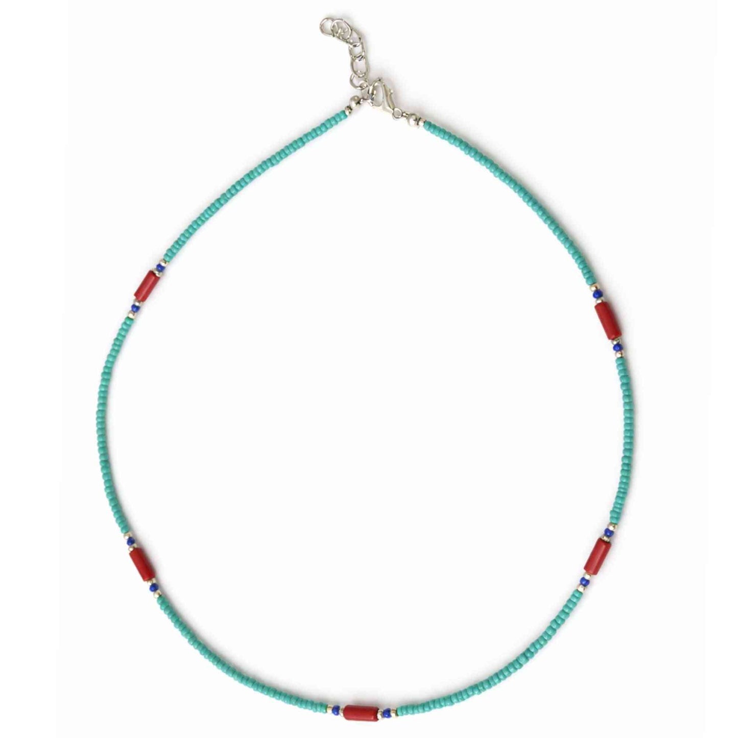 Turquesa nepalí y coralita de alta calidad - Collar con detalle de lapislázuli - (42cm)