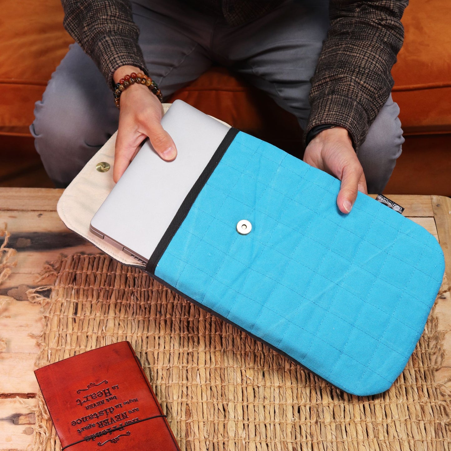 Funda acolchada para portátil de 13 pulgadas - Amarillo loco - Lavado de piedra de 14 onzas
