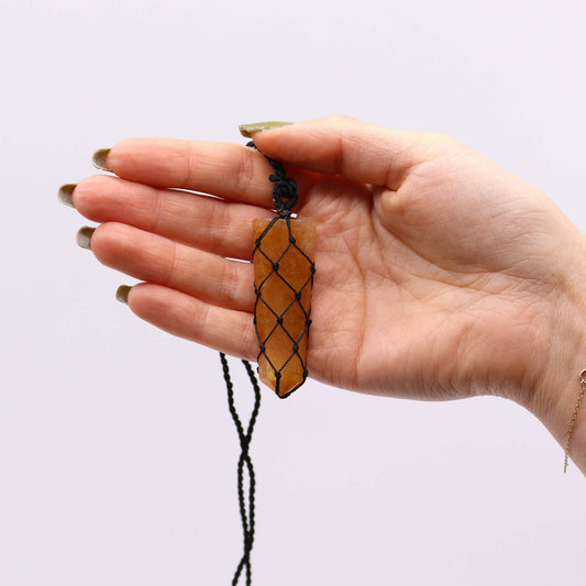 Flat top pendant with interwoven gemstones - Golden Quartz