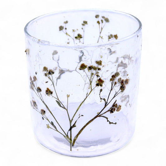 Portavelas recto de Vidrio floral natural - Margarita  - (8x8 cm)