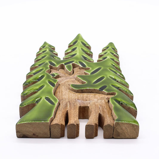Perdido en el bosque - Ciervo en el bosque 3D Decoración de madera - 25x15cm