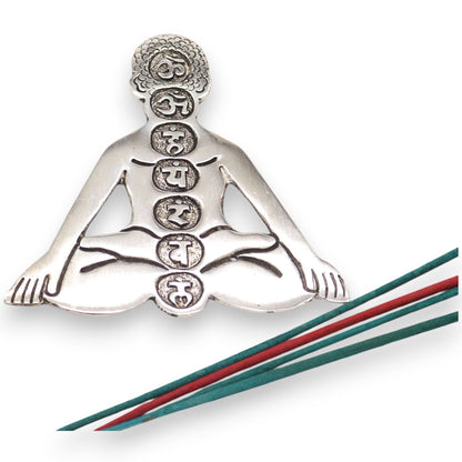 Porta-incienso Yoga Siete Chakras de Aluminio Pulido 12x12cm - Portainciensos de aluminio hechos a mano