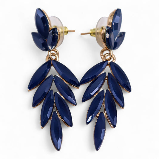 Vintage Crystal Drop Earrings - Long - Blue