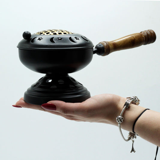 Gran incensario de hierro con soporte - detalle dorado - Quemadores de incienso de latón tradicionales, Artisan Product