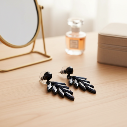 Vintage Crystal Earrings - Long - Jet Black