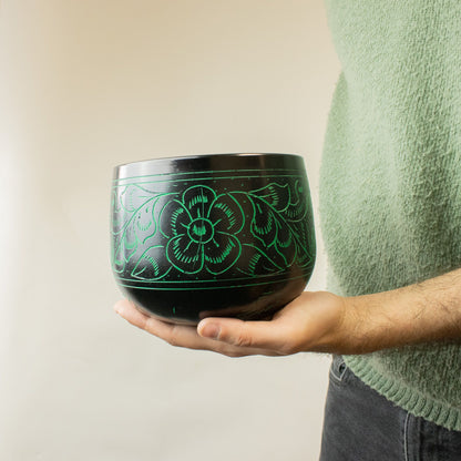 Cuenco tibetano de caldero - Hongo mágico - Verde (15cm)