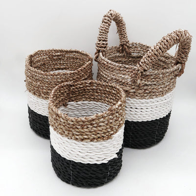 Seaweed Basket Set - Dark Grey / White / Natural