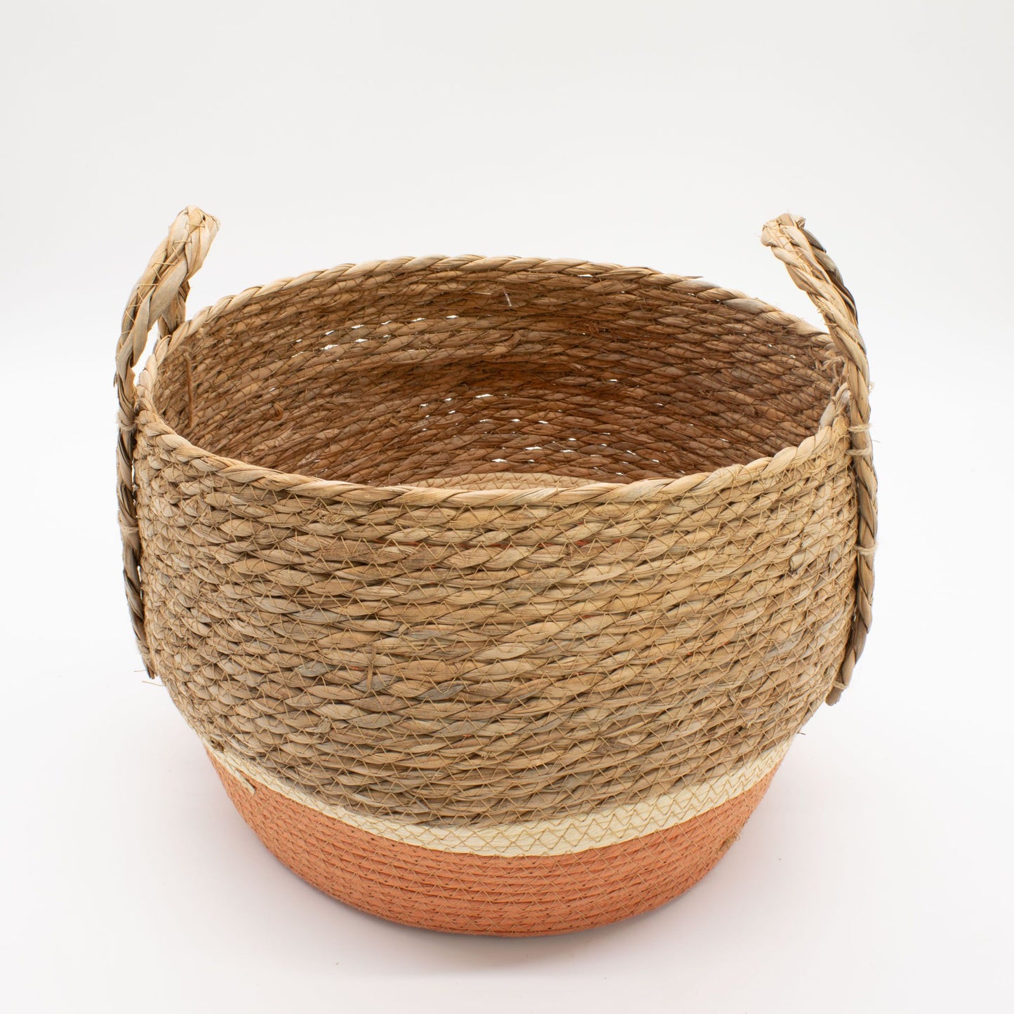 Cestas grandes de paja y pasto marino - Natural y naranja - Conjunto de 3