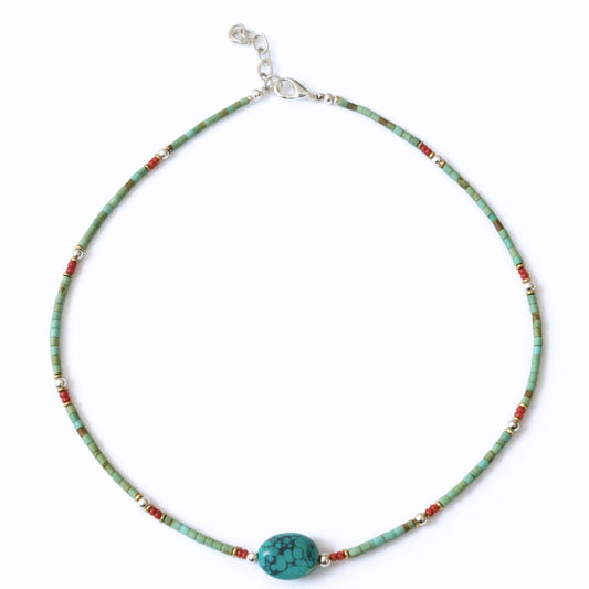 Collar nepalí de gemas extrafinas - Turquesa y piedra