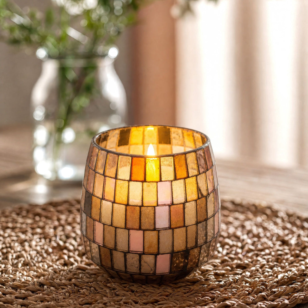 Velas en tarro de vidrio mediano - Mosaico ámbar