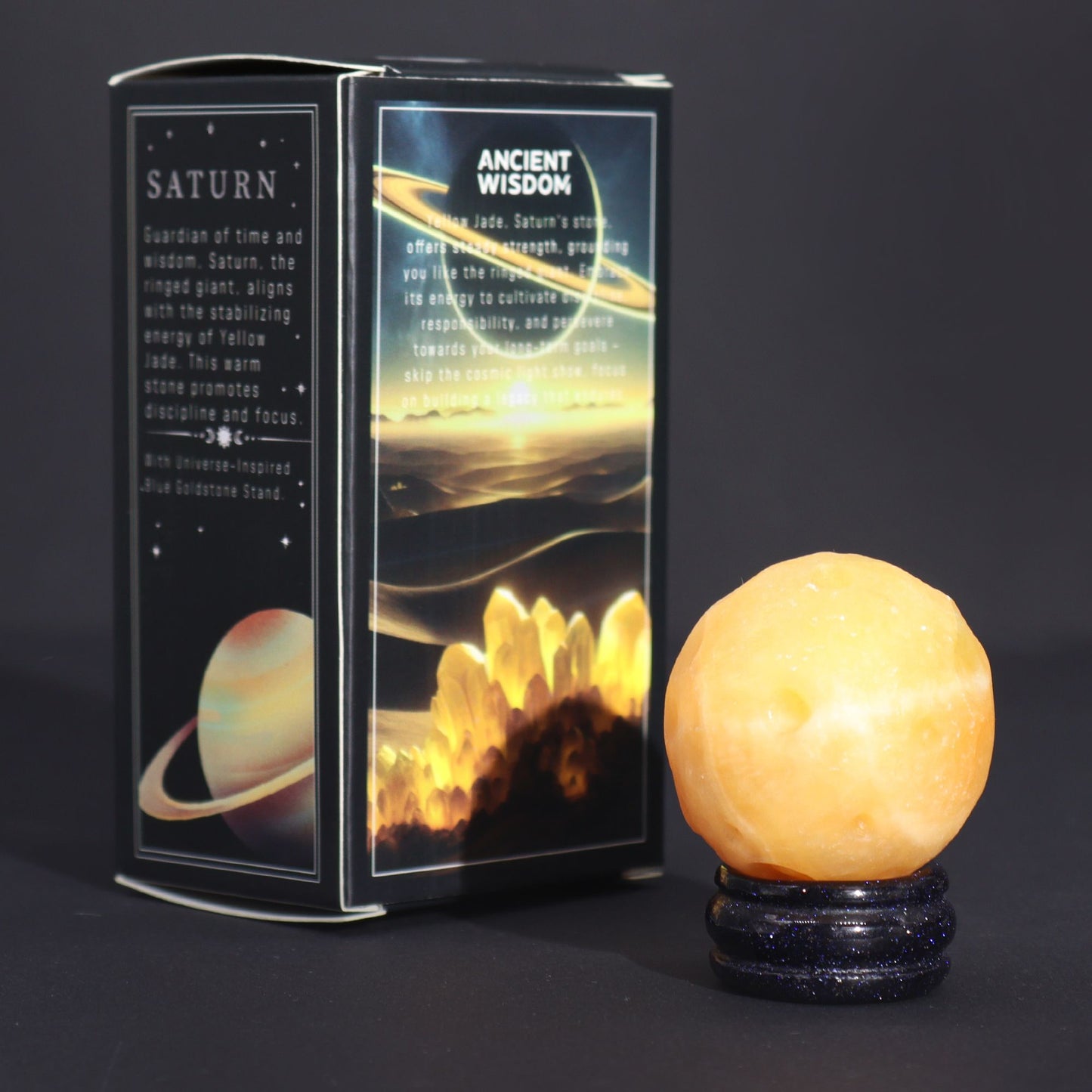 1x Planeta de Jade Amarillo con Soporte Solar (SATURNO) - 40mm - Planetas de piedras preciosas con apoyo solar