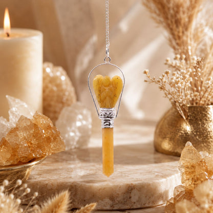 Péndulo de ángel con anillo de cuarzo amarillo
