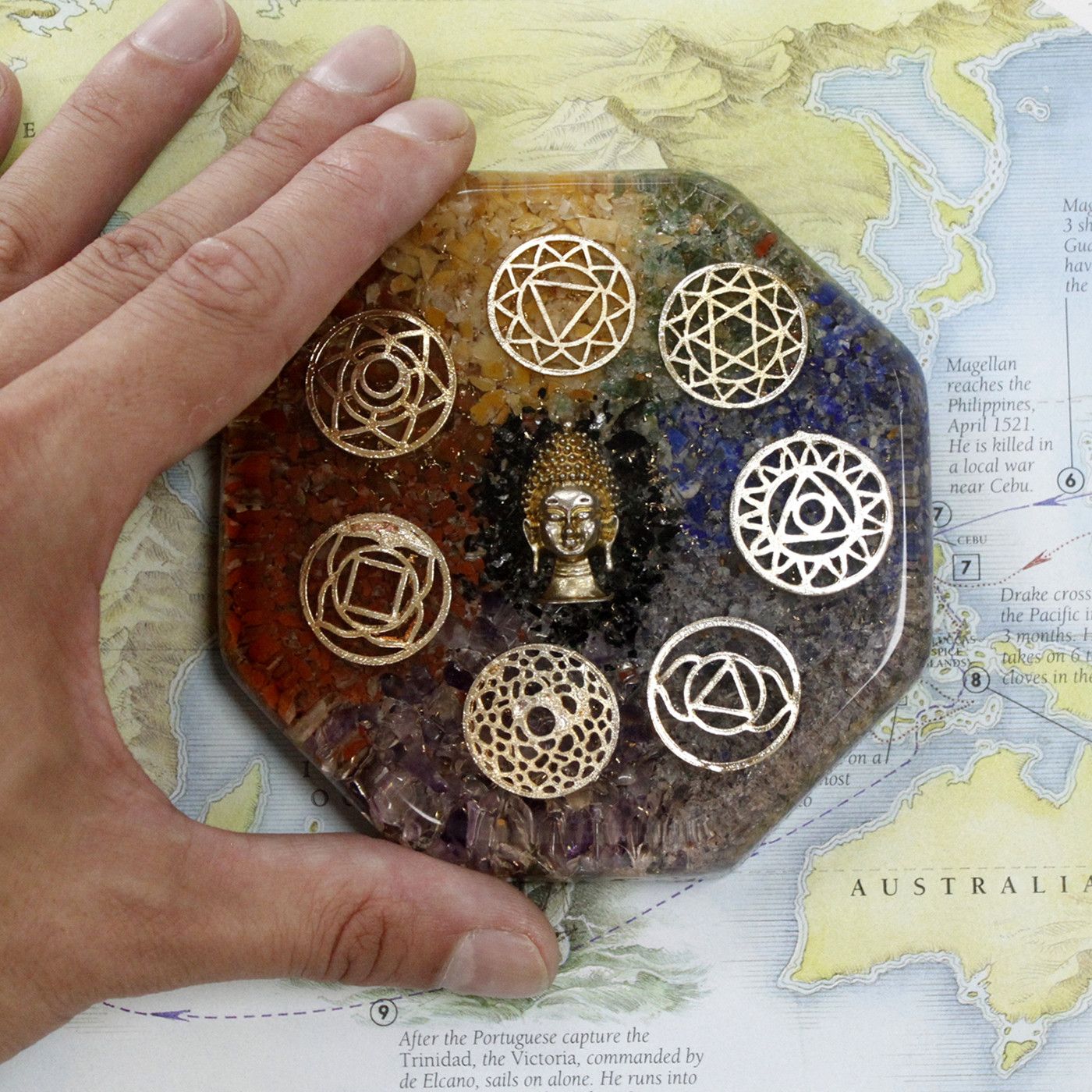 Orgonite de oficina - Cobre con diseño 4 arboles  - Grande - Paquete de organite de escritorio