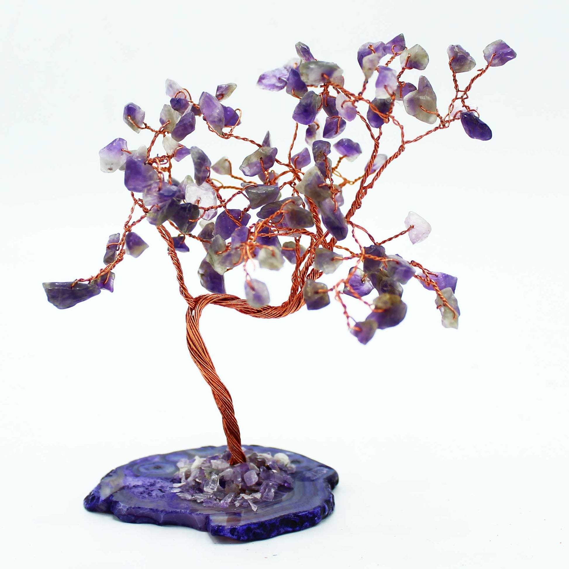 Árbol de piedras preciosas grande: Amatista sobre base de ágata natural (100 piedras) - Gemstone Wishing Trees