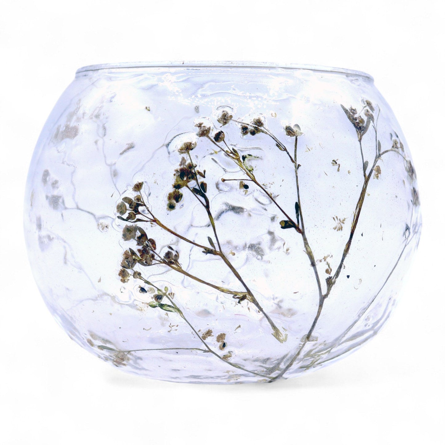 Portavelas de Vidrio floral natural Cuenco - Margarita - (8x10cm) - Portavelas de vidrio con motivos florales naturales, deco