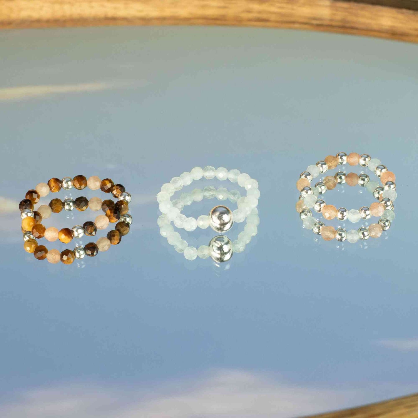 Conjunto de anillos con gemas de ninfa espiritual - Puesta de sol marina