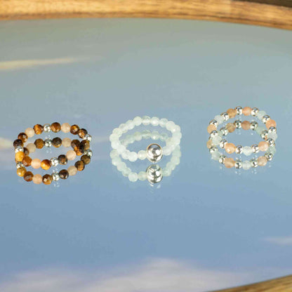 Conjunto de anillos con gemas de ninfa espiritual - Puesta de sol marina