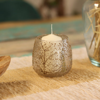 Portavelas recto de Vidrio floral natural - Pino (10x9cm) - Portavelas de vidrio con motivos florales naturales