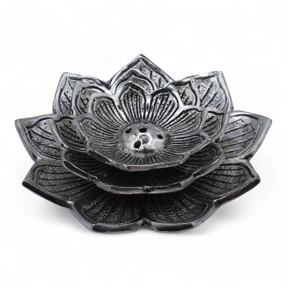 Portainciensos Flor de Loto de Tres Flores - Portainciensos de aluminio hechos a mano