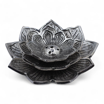 Portainciensos Flor de Loto de Tres Flores - Portainciensos de aluminio hechos a mano