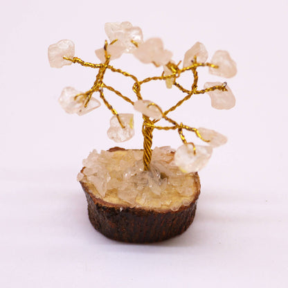 Mini árbol de piedras preciosas sobre base de madera - Cuarzo de roca (15 piedras) - Mini Árboles De Piedras Preciosas