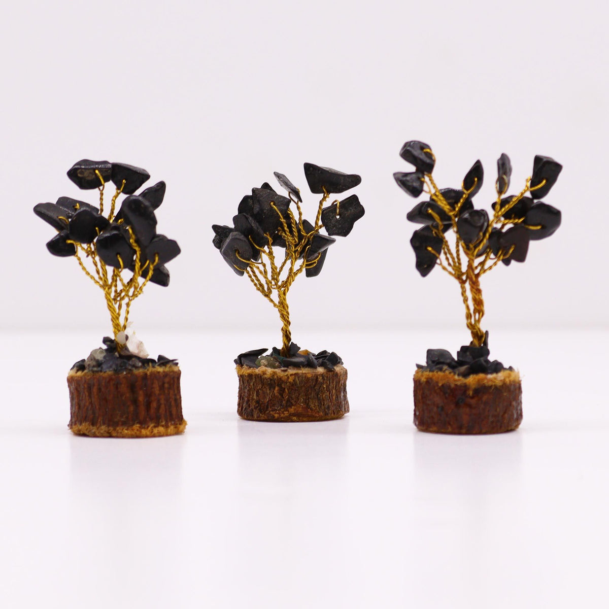 Mini árbol de piedras preciosas sobre base de madera - Ágata negra (15 piedras) - Mini Árboles De Piedras Preciosas