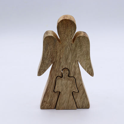 Ángel de Madera de Mango dentro de Ángel - Esmalte Blanco - 15 cm