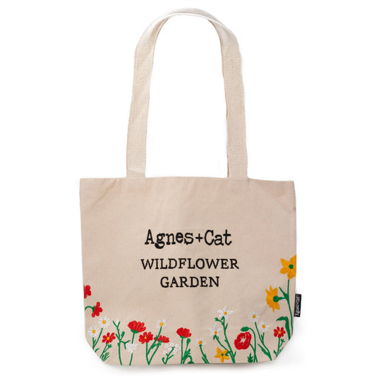 Agnes + Gato Jardín de flores silvestres Bolsa tote - Flores rojas - Bolsas de algodón bordadas por Agnes + Cat