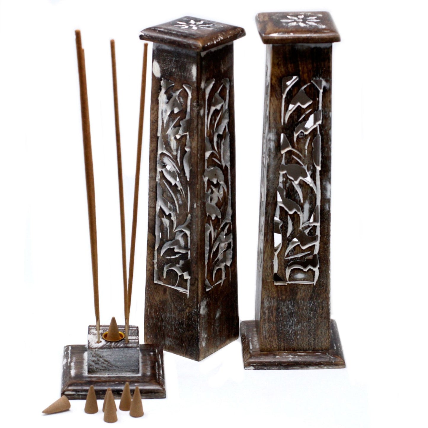 Tapered Incense Tower Washed Des2 - Mango Wood - Soporte de Incienso