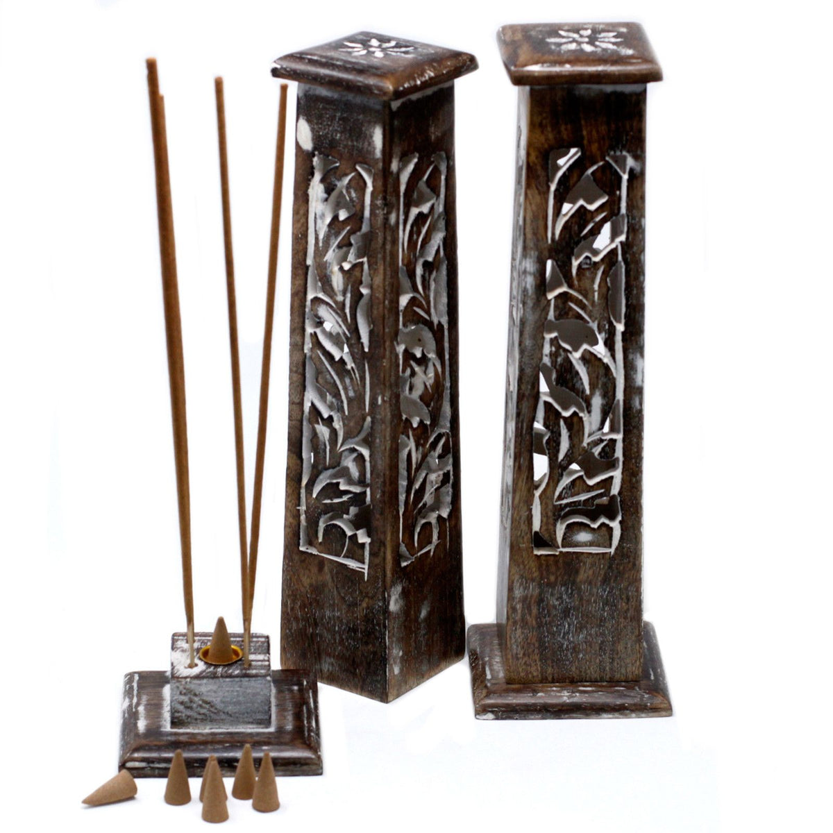 Tapered Incense Tower Washed Des2 - Mango Wood - Soporte de Incienso