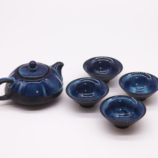 Set de Tetera - Tonos azules - Tetera & Cuatro Tazas - Juego de tetera de hierbas | El Bazar de Tizar