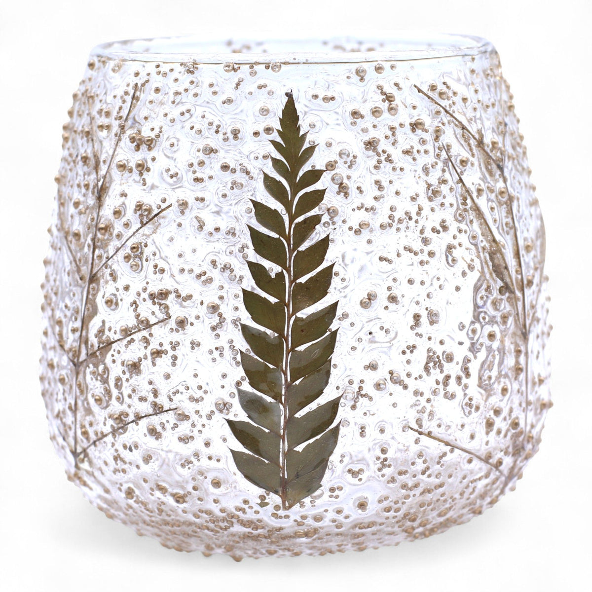 Portavelas recto de Vidrio floral natural - Pino (10x9cm) - Portavelas de vidrio con motivos florales naturales