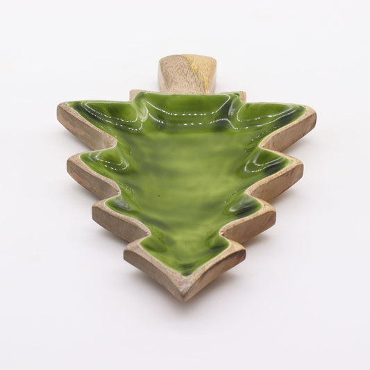 Perdido en el bosque - Tazón de madera esmaltada con diseño de árbol - 25x19 cm