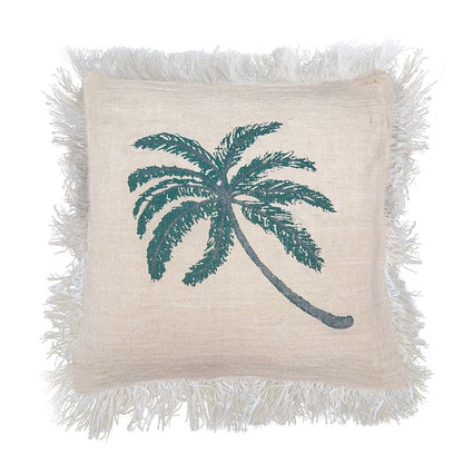 Funda de Cojín de Lino 45x45 Palmera con Flecos