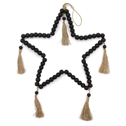 Móvil Decorativo Estrella · Rafia y Cuentas de Madera de Pino