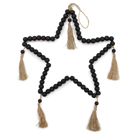 Móvil Decorativo Estrella · Rafia y Cuentas de Madera de Pino