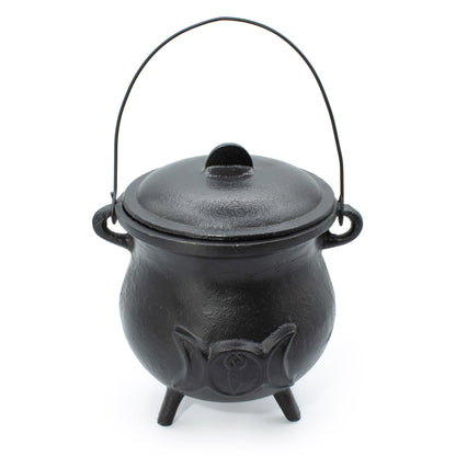 Extragrande Caldero de hierro fundido con Triple Luna 23x18 cm (al menos 4 kg)