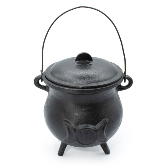 Extragrande Caldero de hierro fundido con Triple Luna 23x18 cm (al menos 4 kg)