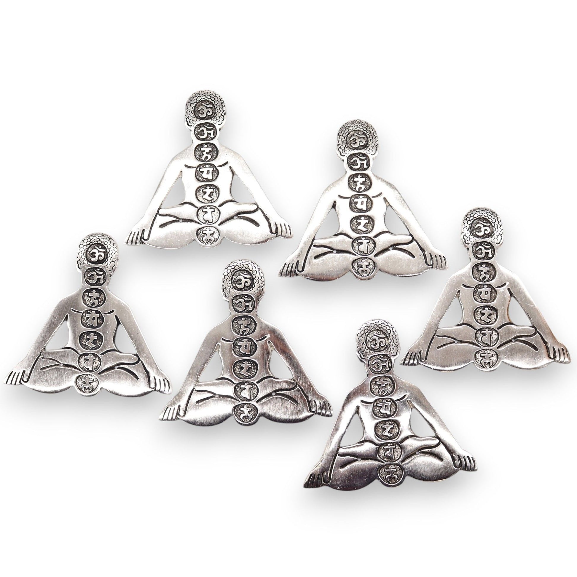 Porta-incienso Yoga Siete Chakras de Aluminio Pulido 12x12cm - Portainciensos de aluminio hechos a mano