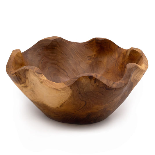 Frutero mediano de madera de teca lisa - 21x9cm