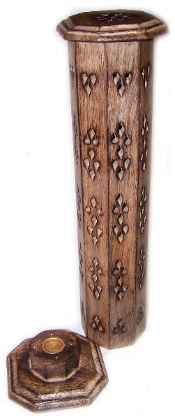 Box of 2 Hexaganal Incense Tower Smoke Box - Mango Wood - Soporte de Incienso
