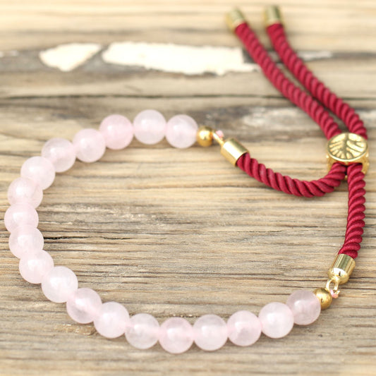 Burgundy string bracelet with Rose Quartz