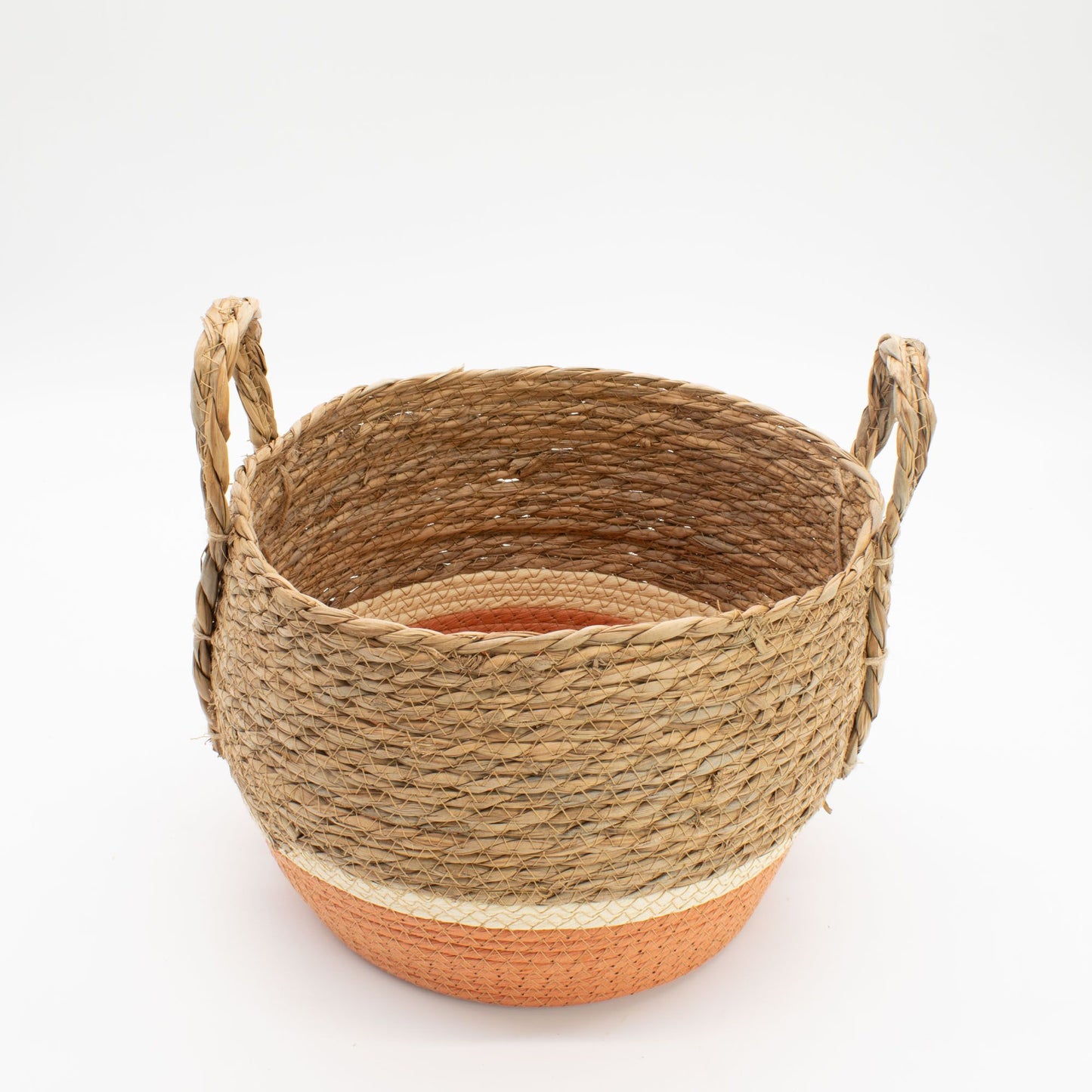 Cestas grandes de paja y pasto marino - Natural y naranja - Conjunto de 3
