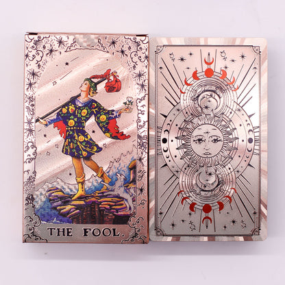 Set de cartas de Tarot con foil en oro rosa - Fase lunar - con folleto - Cartas del Tarot y paños de lectura